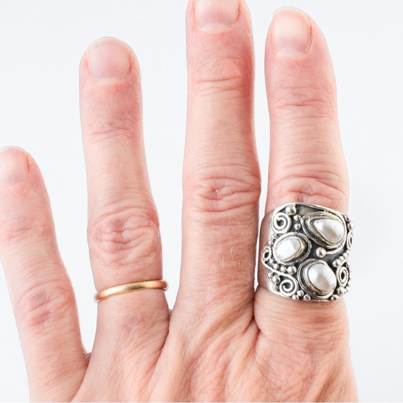 Vintage statement ring pearls & sterling silver 8 - Picture 3 of 16